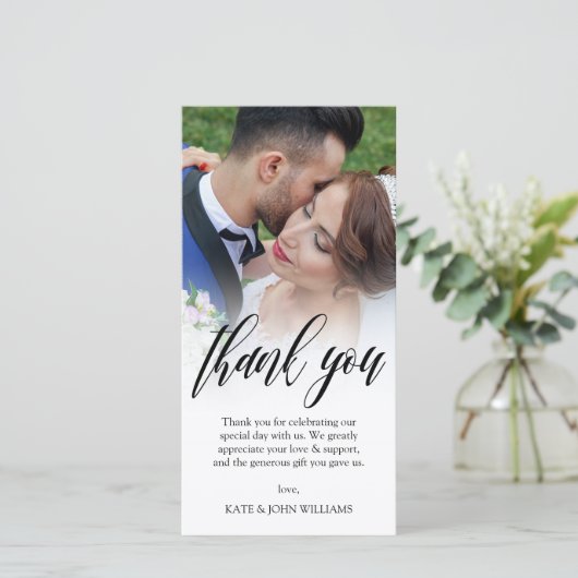 ブラックスクリプトオーバーレイ結婚の写真ありがとうございます サンキューカード (スタンド正面)