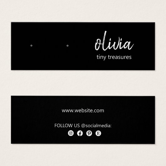 ブラックスクリプトスタッドイヤリングディスプレイカード (正面&裏面)