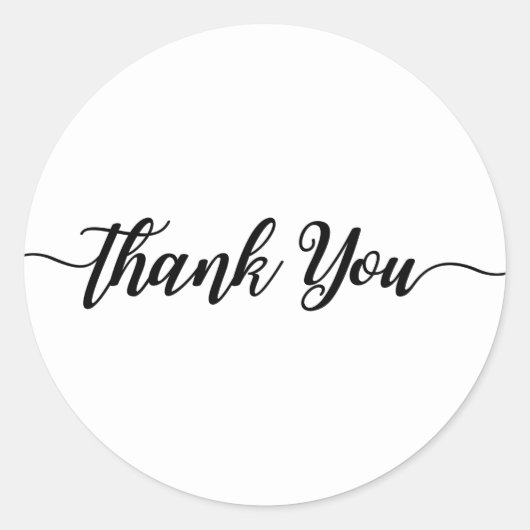 ブラックスクリプトタイプホワイトありがとうパーティー モダン ラウンドシール (正面)