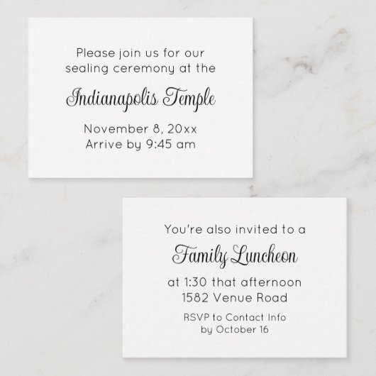 ブラックスクリプトテンプルシーリング&ミール招待状 エンクロージャーカード (正面/裏面)