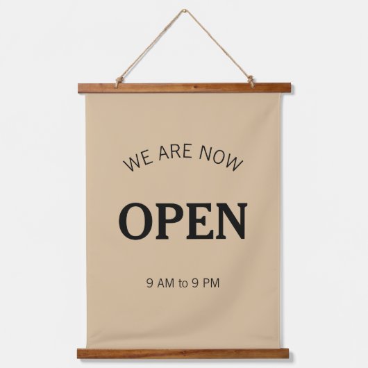 ブラックスクリプトビジネスタイムサインを開く 吊り下げ型タペストリー (正面)