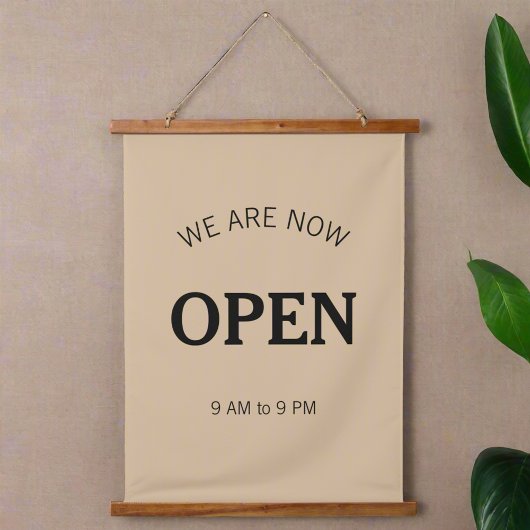 ブラックスクリプトビジネスタイムサインを開く 吊り下げ型タペストリー