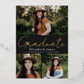 ブラックスクリプトフォイル卒業写真のお知らせ 箔招待状 (正面)