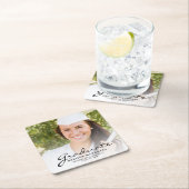 ブラックスクリプトフォト卒業パーティー スクエアペーパーコースター (インサイチュ)