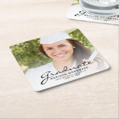 ブラックスクリプトフォト卒業パーティー スクエアペーパーコースター (アングル)