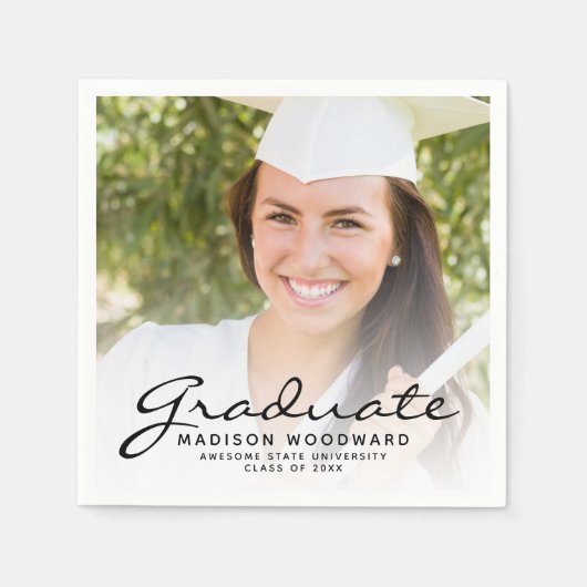 ブラックスクリプトフォト卒業パーティー スタンダードカクテルナプキン (正面)