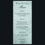 ブラックスクリプトフォントオンヴィンテージミントグリーン紙 メニュー<br><div class="desc">ミントグリーンのヴィンテージ紙テクスチャに素敵な黒いスクリプトフォントを持つエレガントなウェディングメニュー。</div>