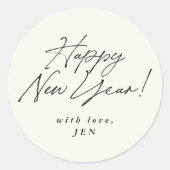 ブラックスクリプトフォントハッピーニューイヤー ラウンドシール (正面)