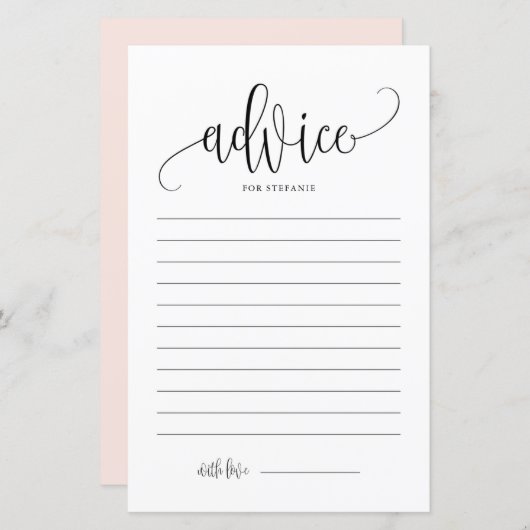 ブラックスクリプトブライダルシャワーアドバイスfor the Bride (正面/裏面)