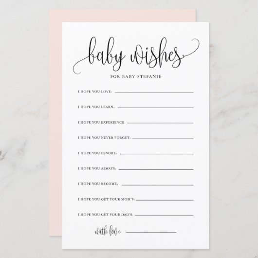 ブラックスクリプトベビーウェルウィッシュ赤ちゃんシャワーカード (正面/裏面)