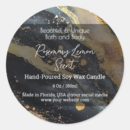 ブラックスクリプトボトルキャンドルJAR製品ラベル ラウンドシール (正面)