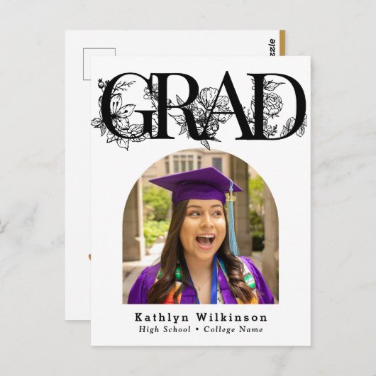 ブラックスクリプトモダンフローラの卒業発表 ポストカード (正面/裏面)