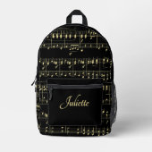 ブラックスクリプト名フロントのゴールデンミュージック プリントバックパック (正面)