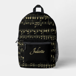 ブラックスクリプト名フロントのゴールデンミュージック プリントバックパック