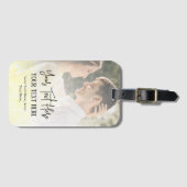 ブラックスクリプト文字とヴィンテージフォトカップル ラゲッジタグ (正面横)