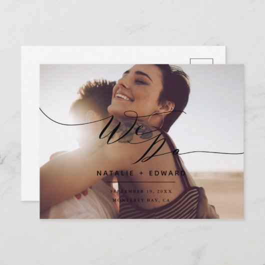 ブラックスクリプト私たちはエレガントな結婚式の写真を行う ポストカード (正面/裏面)