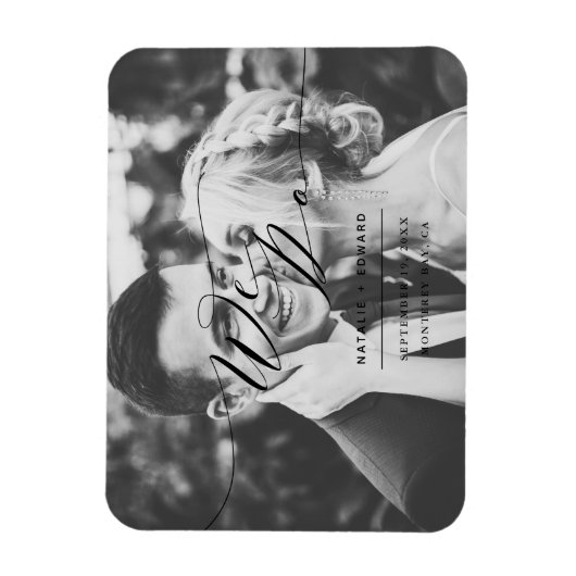 ブラックスクリプト私たちはエレガントな結婚式の写真を行う マグネット (縦)