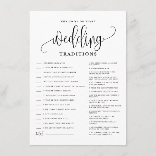 ブラックスクリプト結婚の伝統ブライダルシャワーゲーム エンクロージャーカード (正面)