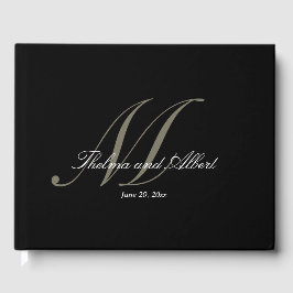 ブラックスクリプト結婚モノグラムのゲストブック ゲストブック