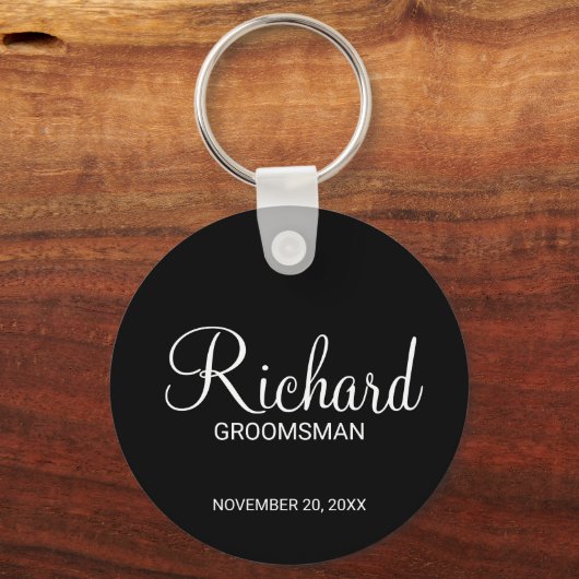 ブラックスクリプモダントのパーソナライズされたGroomsman キーホルダー (正面)