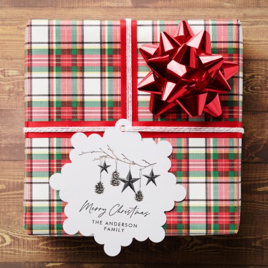 ブラックスクリプモダントエレガントのクリスマスファミリー オーナメントカード (インサイチュ (ギフト))