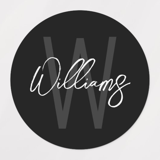 ブラックスクリプモダントパーソナライズされた・モノグラムと名前 ラベル (デザイン2)