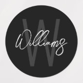 ブラックスクリプモダントパーソナライズされた・モノグラムと名前 ラベル (デザイン1)