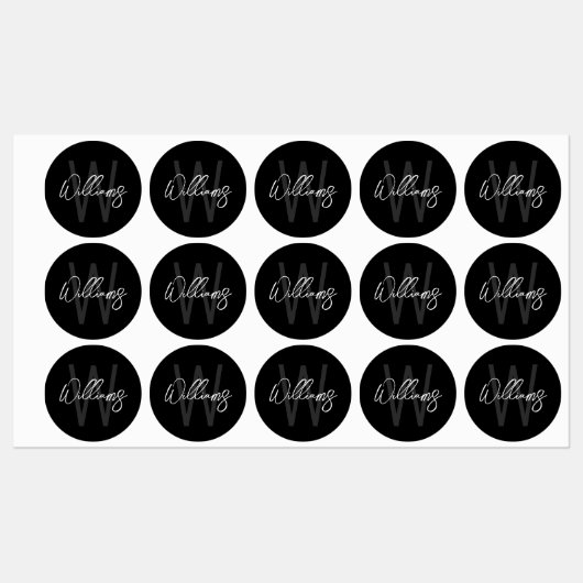 ブラックスクリプモダントパーソナライズされた・モノグラムと名前 ラベル (シート)