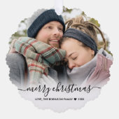 ブラックスクリプモダント2カップル写真クリスマス オーナメントカード (正面)