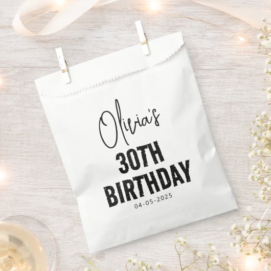 ブラックスクリプモダント30th誕生日シック&ミニマリス フェイバーバッグ (クリップ留めされた状態)