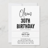 ブラックスクリプモダント30th誕生日シック&ミニマリス 招待状 (正面)