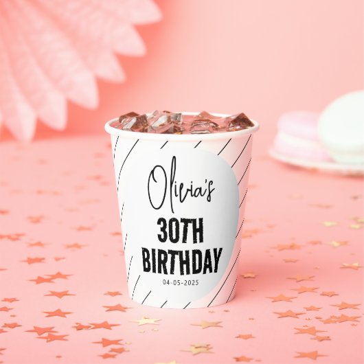 ブラックスクリプモダント30th誕生日シック&ミニマリス 紙コップ (インサイチュ)