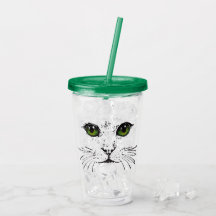 ブラックスケッチの猫の顔ヒゲ緑の目