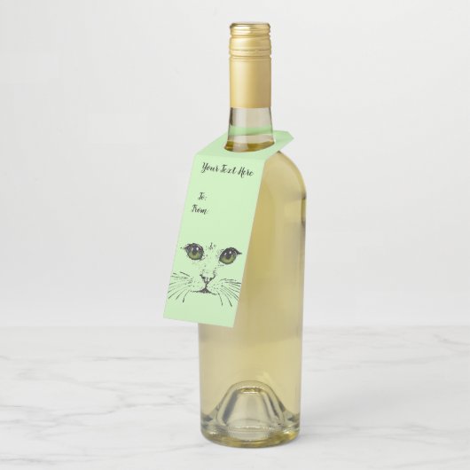 ブラックスケッチの猫の顔ロングウィスカーグリーンアイズ ボトルネックタグ (アングル)