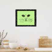 ブラックスケッチネコ顔強烈な目水玉模様 ポスター (キッチン)