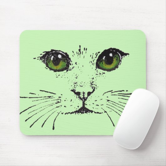 ブラックスケッチ顔のキャットグリーンイエローアイズ マウスパッド (マウス)