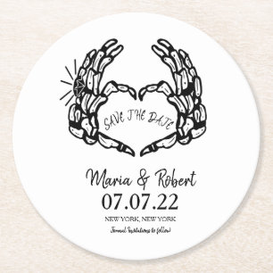 ブラックスケルトンハンド結婚ハートのリングや輪Doodle Inv ラウンドペーパーコースター