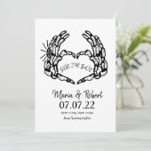 ブラックスケルトンハート手結婚指輪落書き 招待状 (スタンド正面)