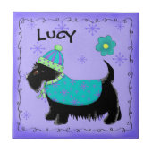 ブラックスコッチテリア犬の名前パーソナライズされた紫 タイル (正面)