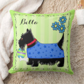 ブラックスコッツティテリア犬の名前パーソナライズされた緑 クッション (ブランケット)