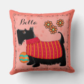 ブラックスコッツティテリア犬の名前パーソナライズされた赤 クッション (裏面)