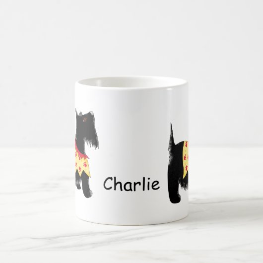 ブラックスコッツティテリア犬の黄色の名パーソナライズされた前 コーヒーマグカップ (中央)