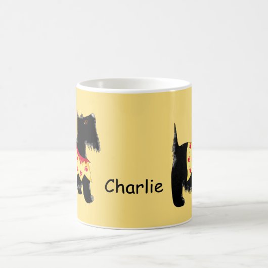 ブラックスコッツティテリア犬の黄色の名パーソナライズされた前 コーヒーマグカップ (中央)