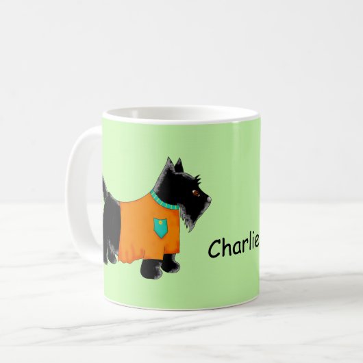 ブラックスコッツティテリア犬オレンジパーソナライズされた色 コーヒーマグカップ (正面左)