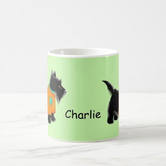 ブラックスコッツティテリア犬オレンジパーソナライズされた色 コーヒーマグカップ (中央)