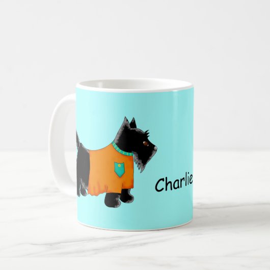 ブラックスコッツティテリア犬オレンジパーソナライズされた色 コーヒーマグカップ (正面左)