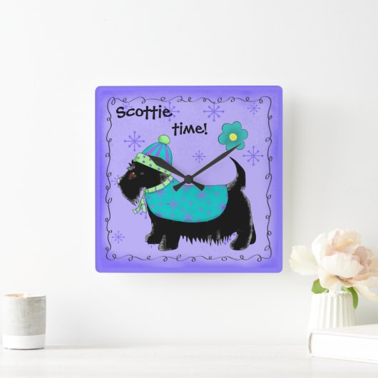 ブラックスコットタイムドグラベパーソナライズされたンダー スクエア壁時計 (ホーム)