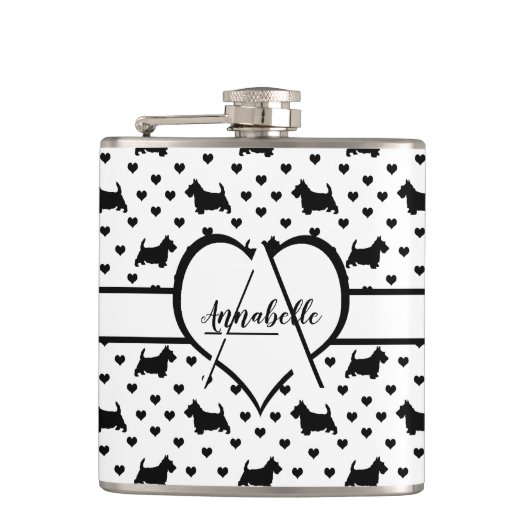ブラックスコットランドテリア（スコットドッグ） – 白 フラスク (正面)