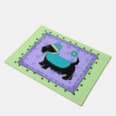 ブラックスコットランド犬を歓迎するライムグリーンラベンダー ドアマット (アングル)