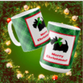 ブラックスコットランド犬タータンチェックメリークリスマス コーヒーマグカップ